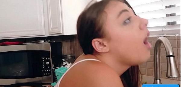  Sexy teen slut Gabbie Carter ride and suck massive cock in the kitchen and loves it